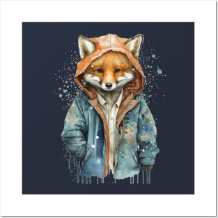 Fox watercolor wearing jacket Posters and Art